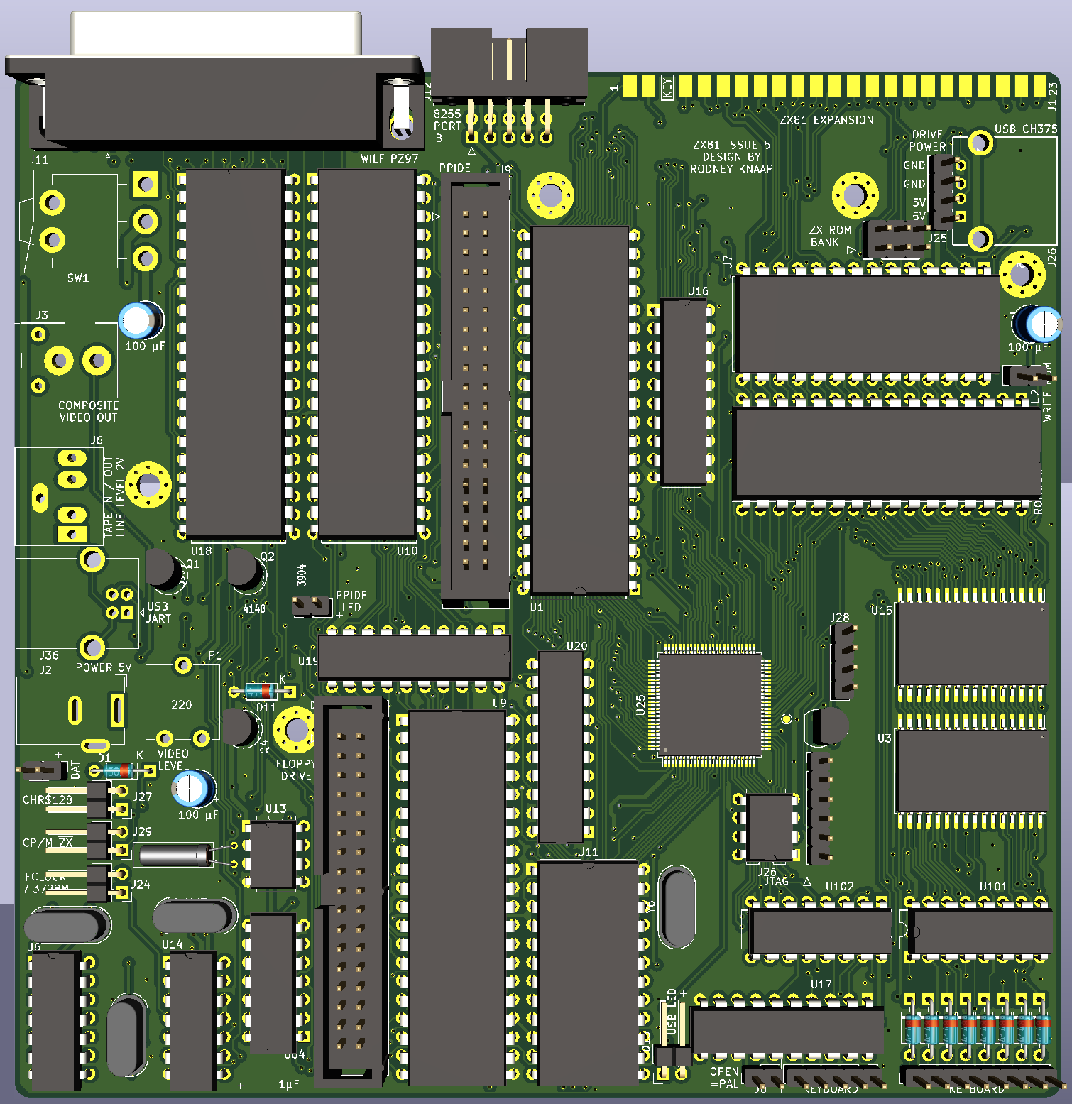 ZX81_ISSUE5_REV1D PCB design - 3D view from KiCad